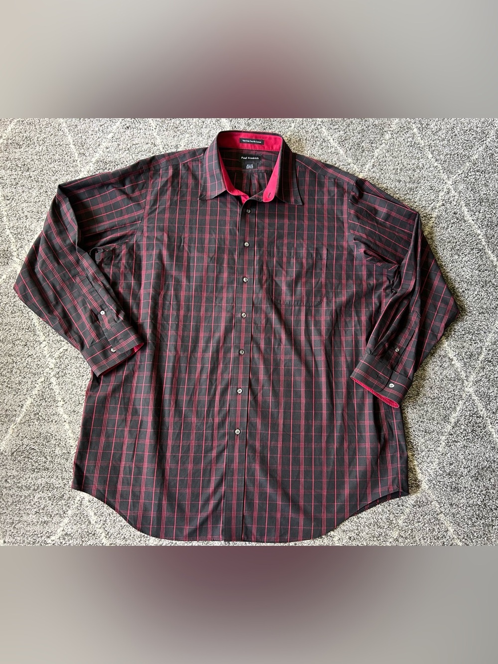 Paul Fredrick Men’s Black and Red Windowpane Dress Shirt